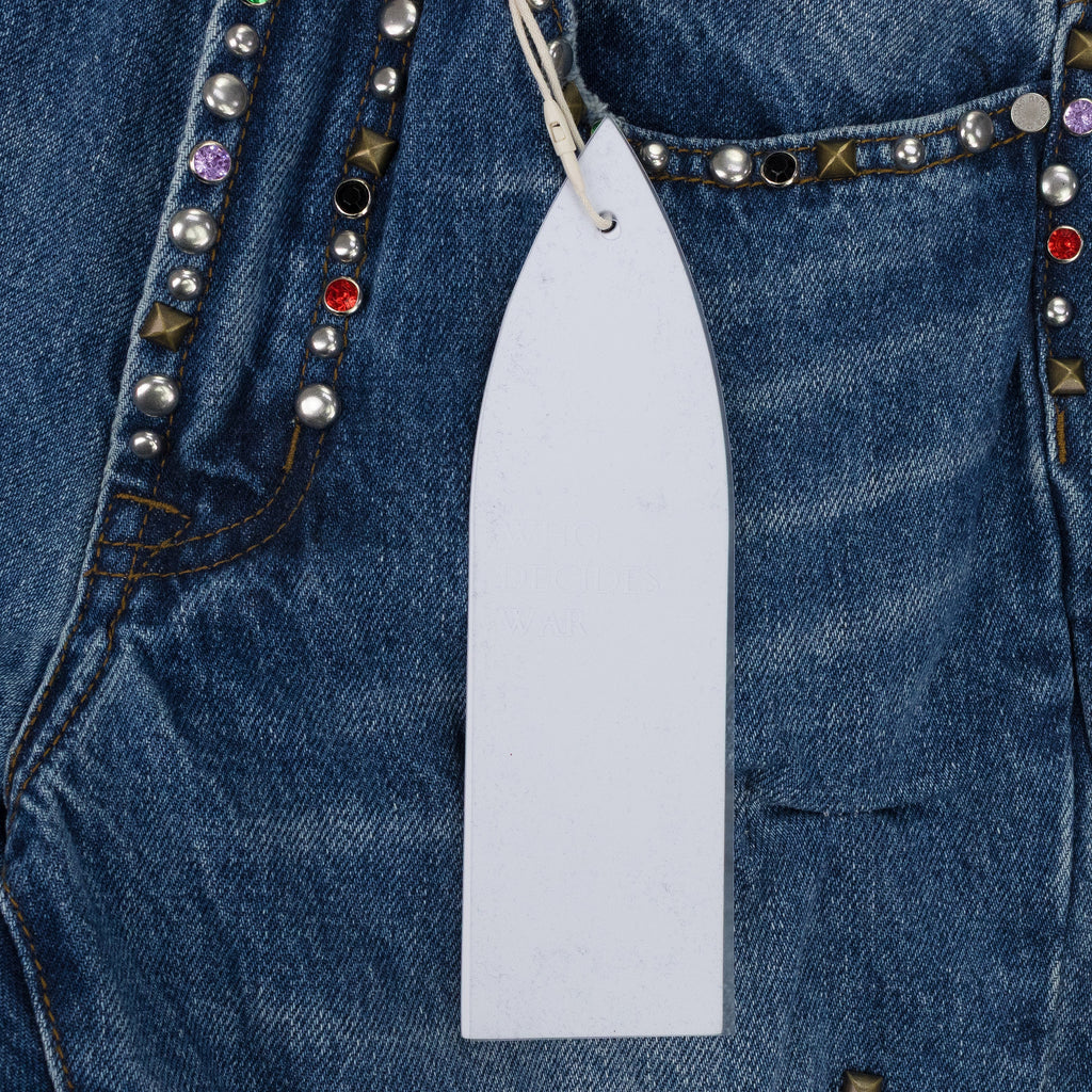 MULTICOLOR STUD CINCHED STRAIGHT-FIT JEANS