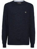 Philipp Plein jacquard silk wool pullover round neck LS monogram