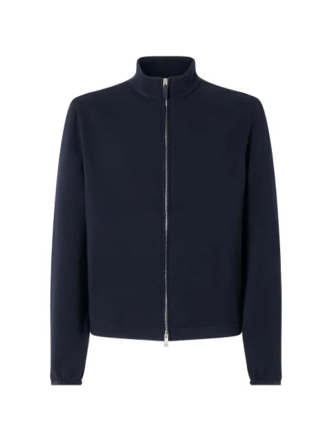 Zegna navy blue wool cotton and silk full zip sweatshirt