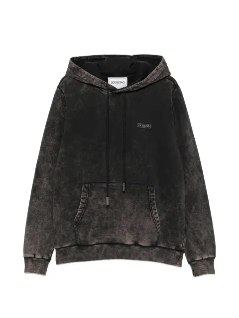 Iceberg acid-wash logo-patch hoodie