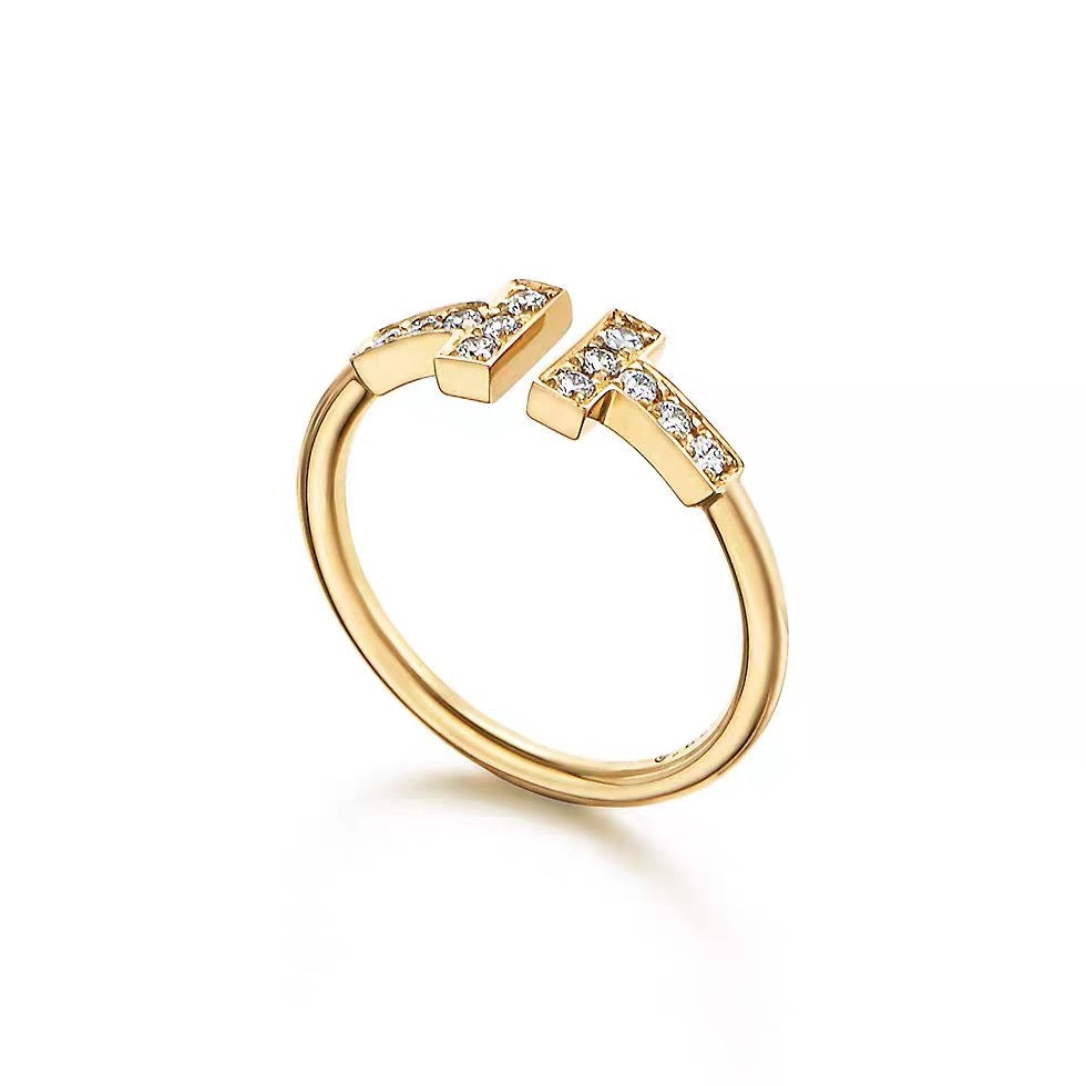 Tiffany Style T Motif Cubic Zirconia 18K Gold-Plated Ring