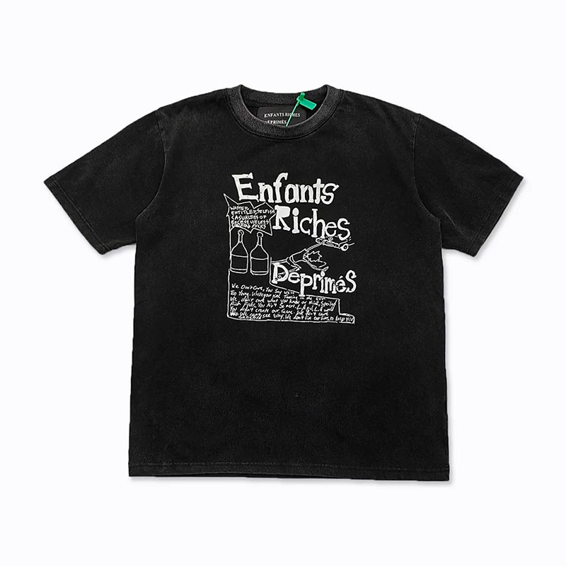 ERD “Wine & Scissors” Hand-Drawn T-Shirt — Washed Black