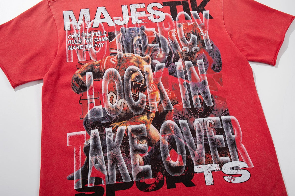 MAJESTIK Red Rhinestone Sports Graphic T-Shirt