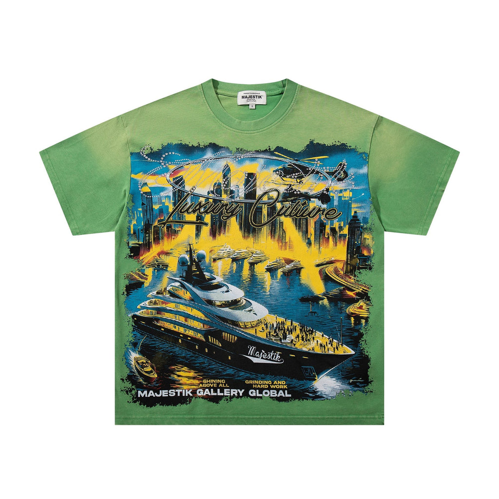 MAJESTIK Green Distressed Tour Graphic T-Shirt
