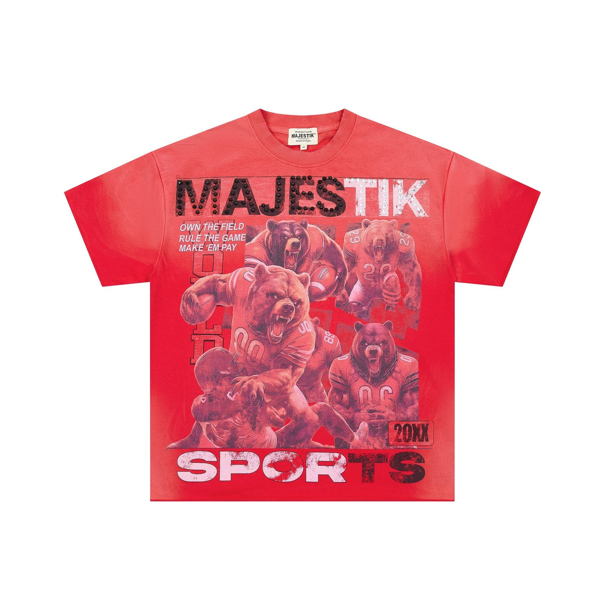 MAJESTIK Red Bear Football Graphic T-Shirt