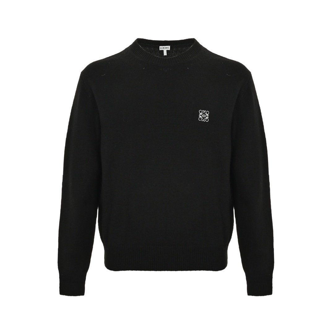 Loewe Anagram Logo Embroidered Wool Sweater In Black