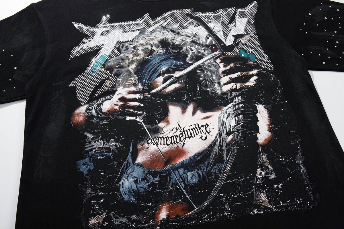 BKYS Revival Rhinestone Portrait Graphic T-Shirt