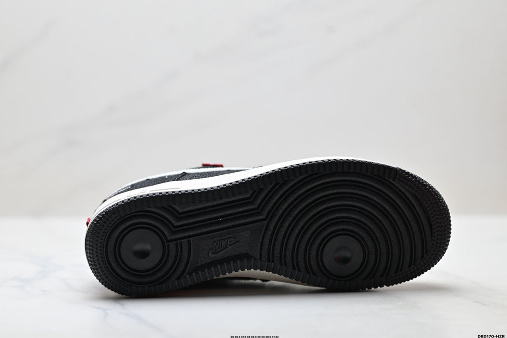 Nike Air Force 1 Low Black White Red Lace Unisex Sneakers Style 03