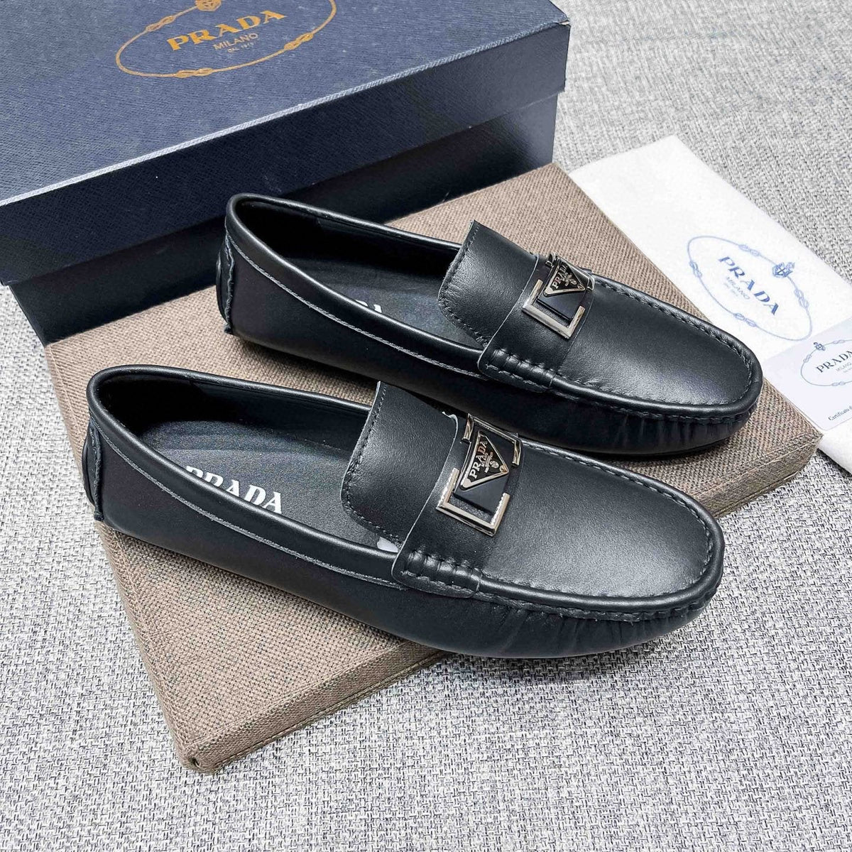 Prada Men's Black Leather Loafers