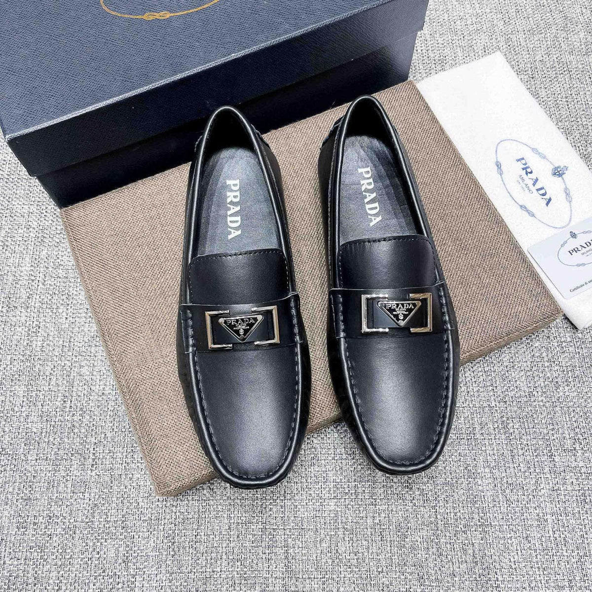 Prada Men's Black Leather Loafers