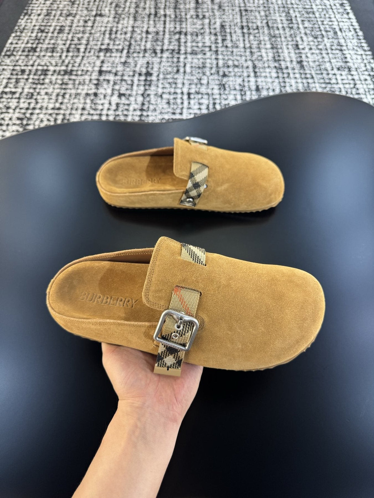 Burberry Men's Camel Check Strap Slide Sandals