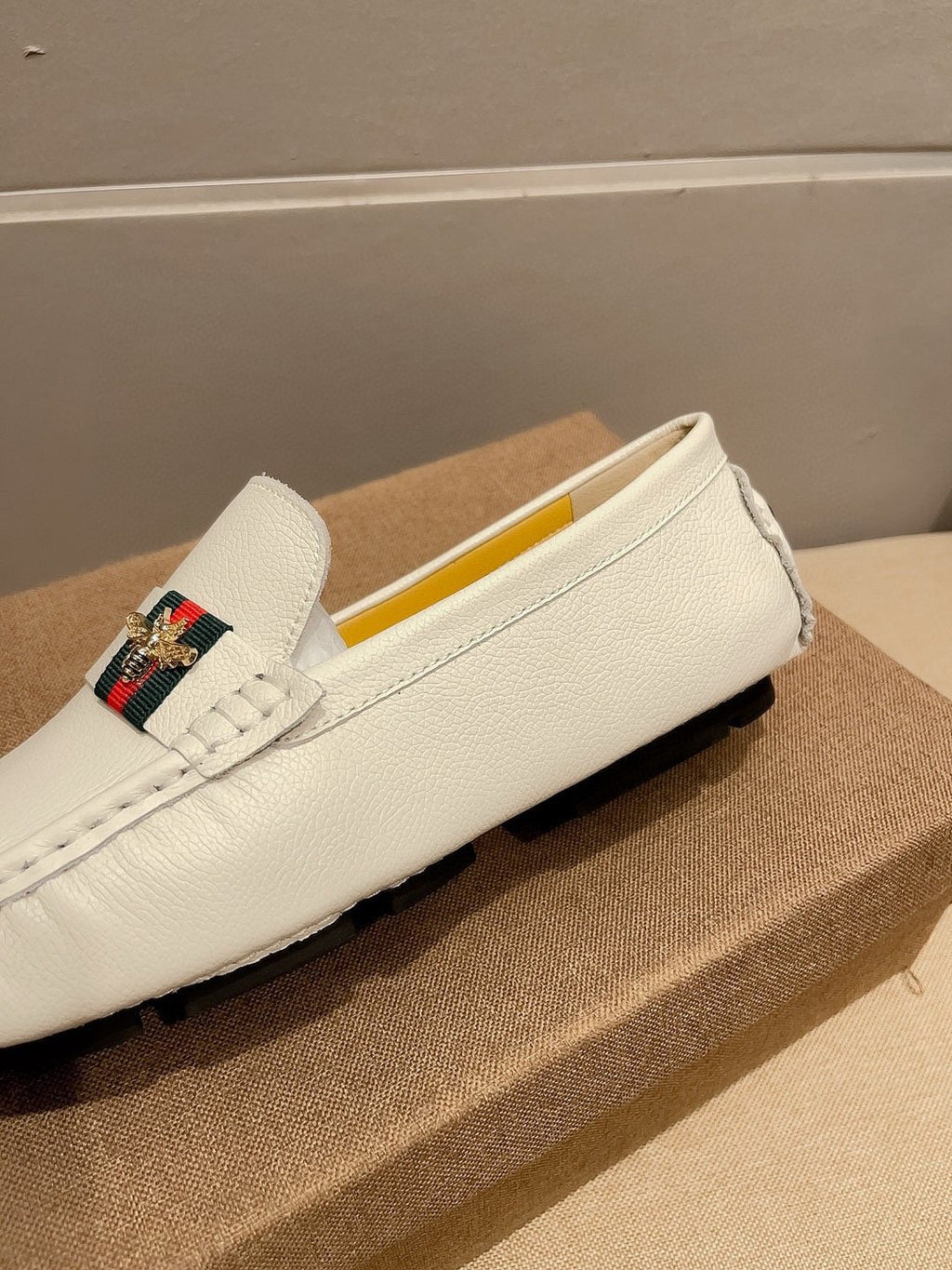 Gucci White Web Accent Loafers