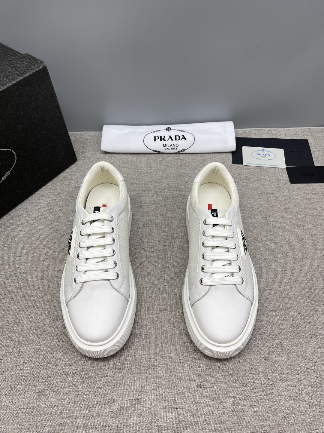 Prada Men's Triangle Patch Low-Top Sneakers - Padded Collar