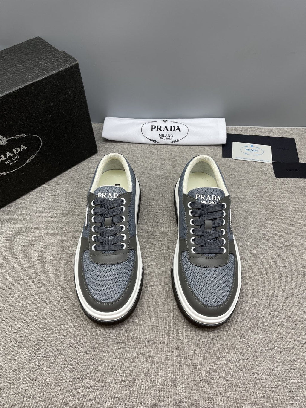 Prada Men's Triangle Patch Low-Top Sneakers - Padded Collar