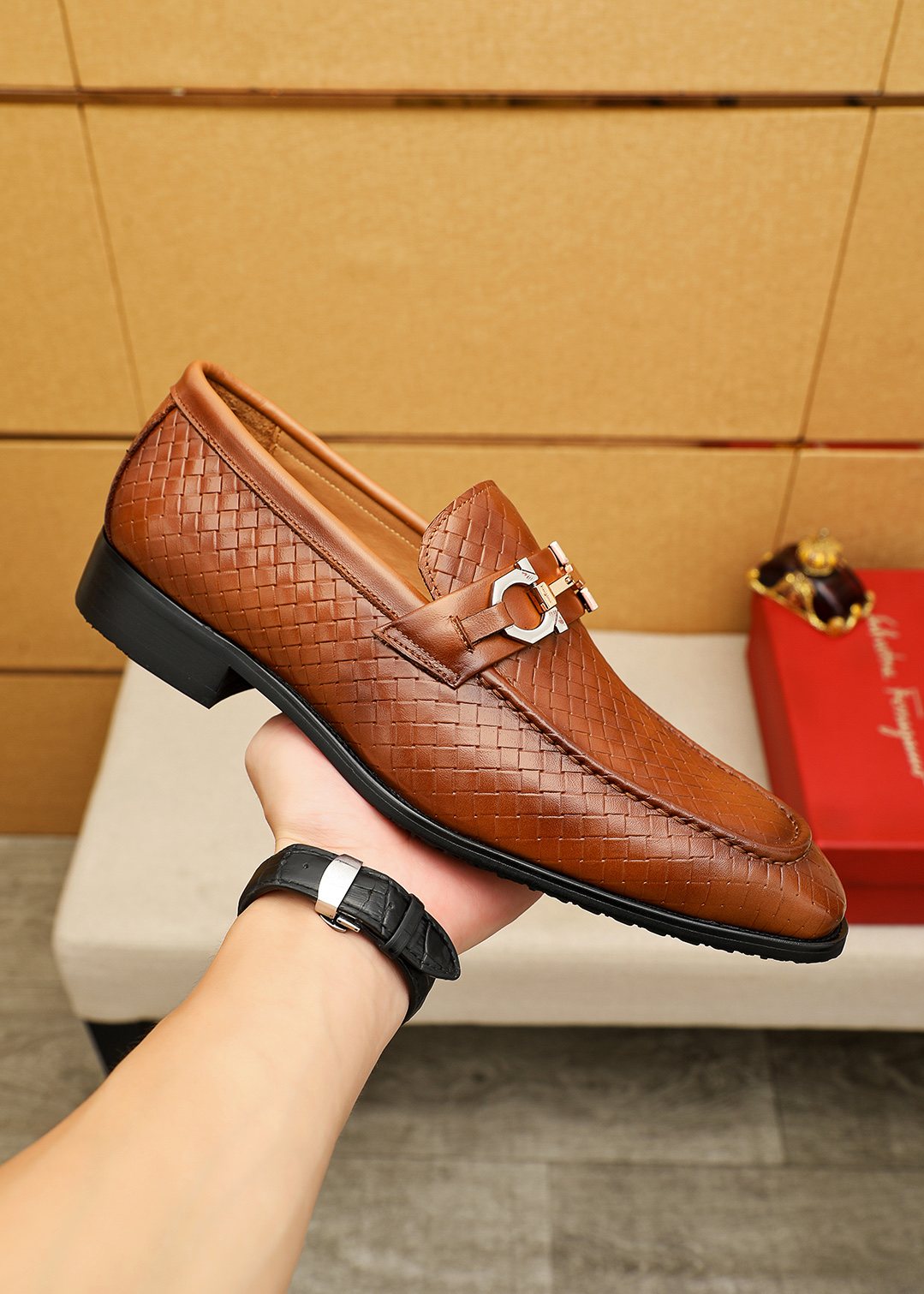 Salvatore Ferragamo Textured Buckle Loafers