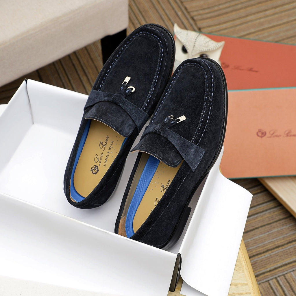 Loro Piana Black Apron-Toe Loafers