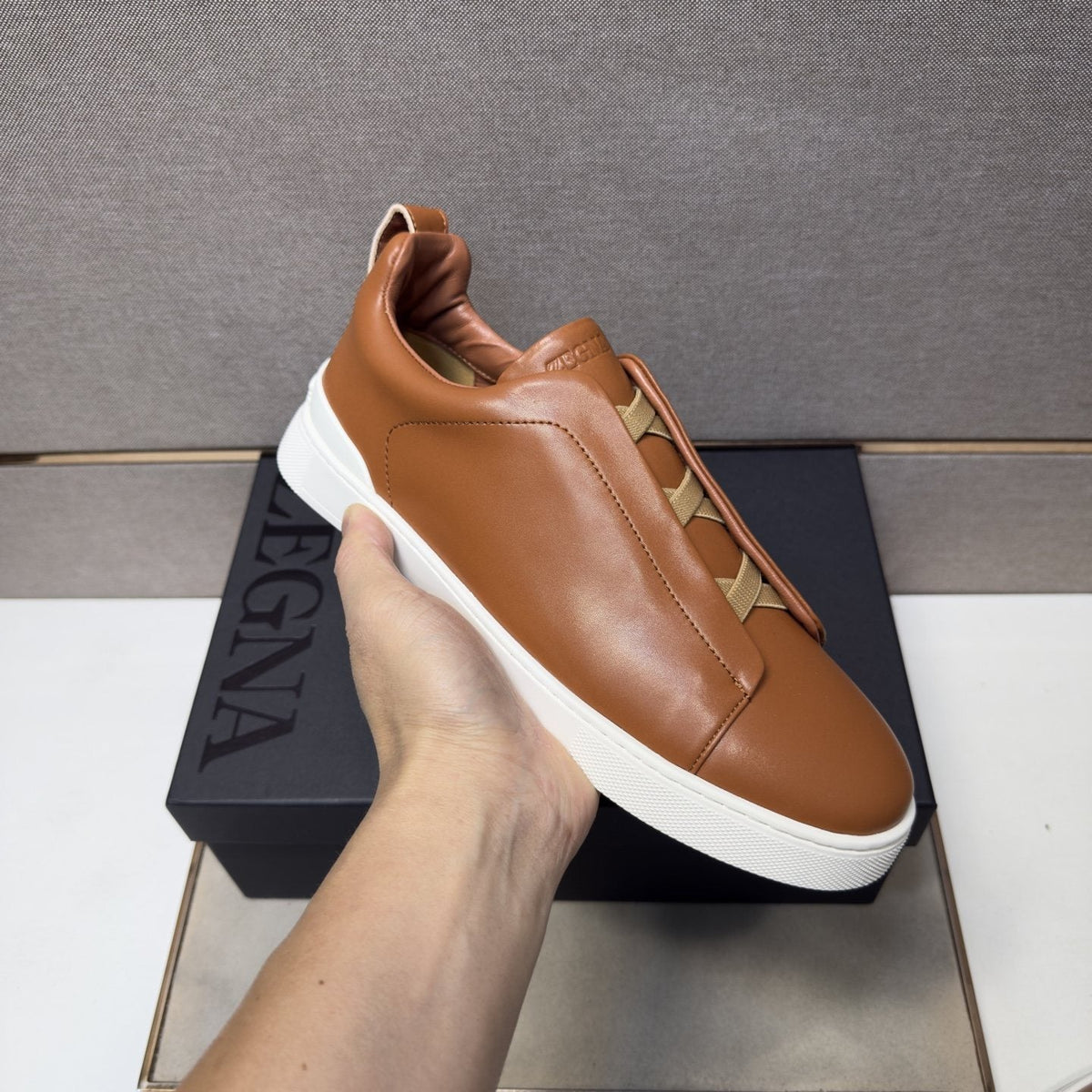 Zegna Men's Leather Slip-On Sneakers