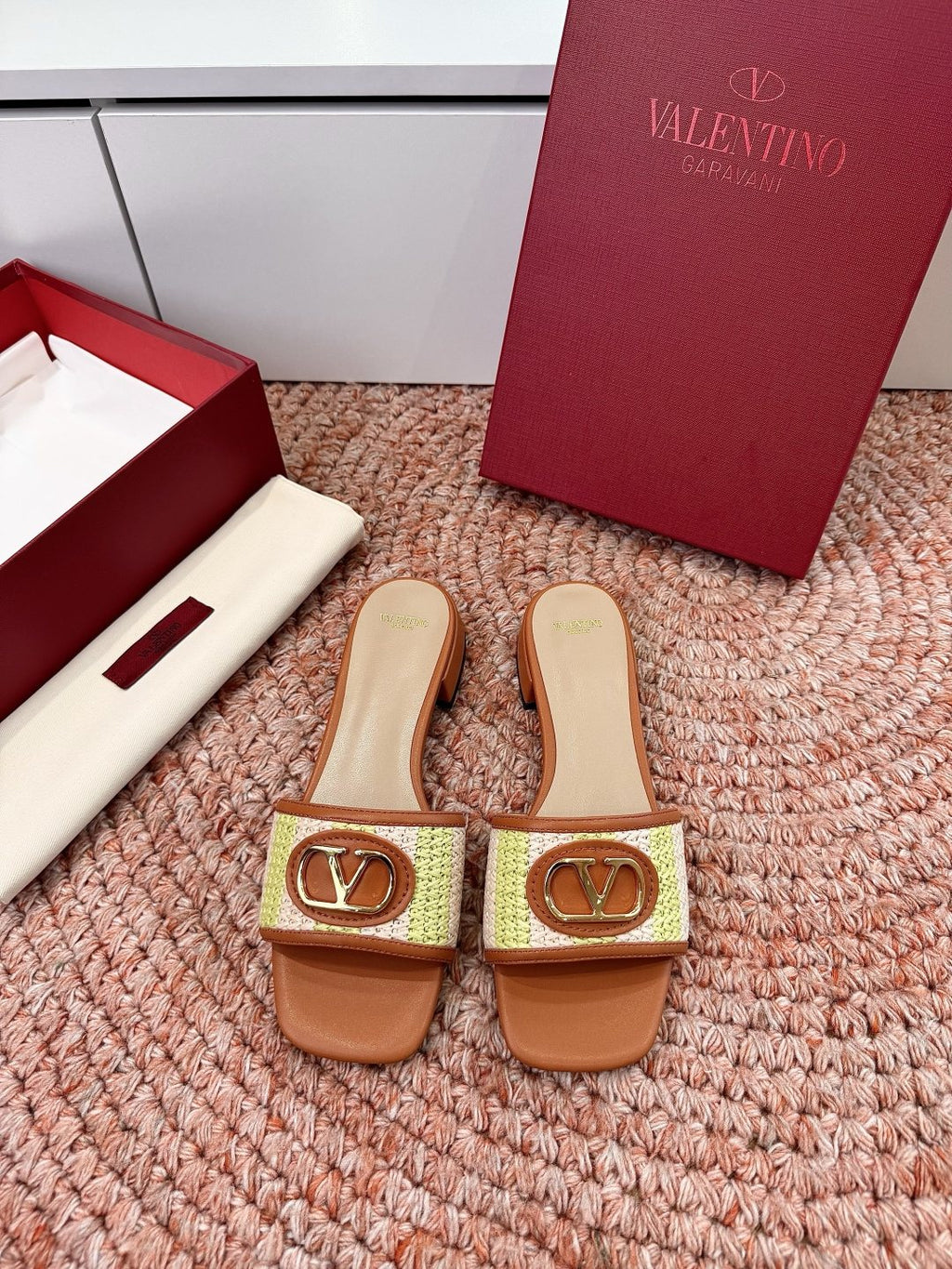 Valentino Woven Strap Slide Sandals
