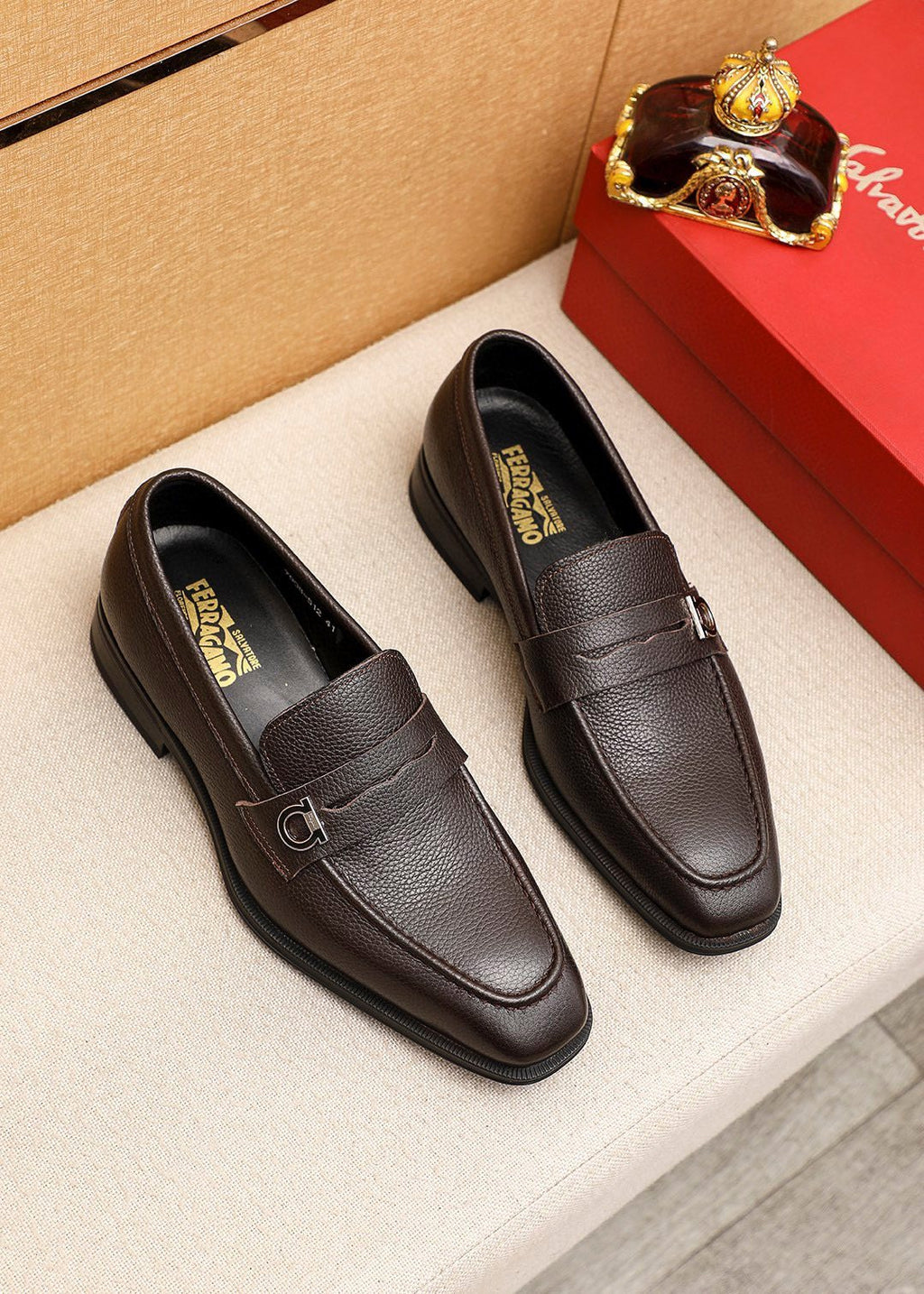 Ferragamo Men's Textured Metal-Accent Loafers